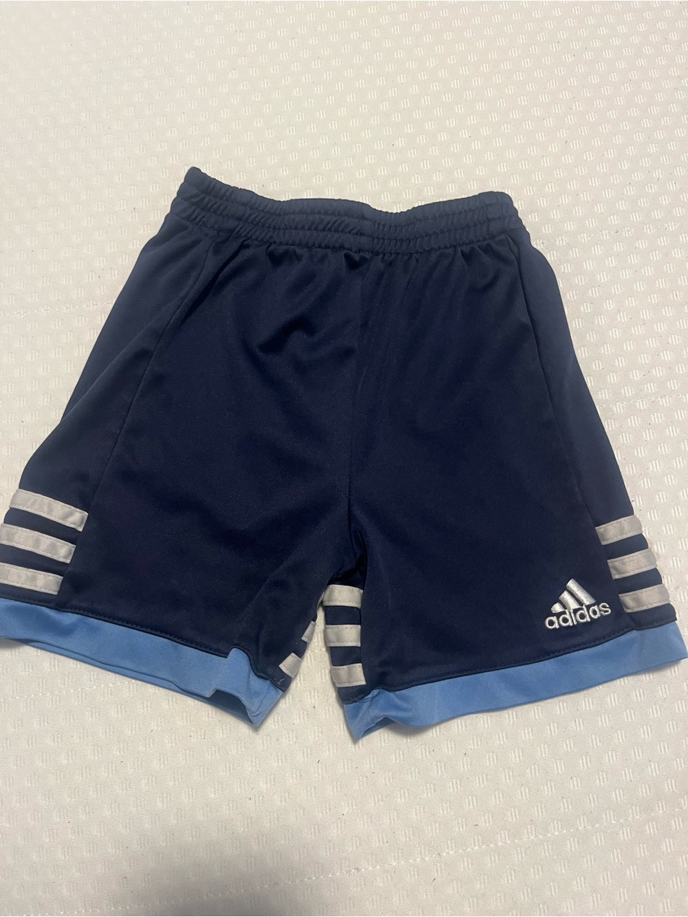 adidas Navy Shorts with Light Blue Trim and Silver Stripes